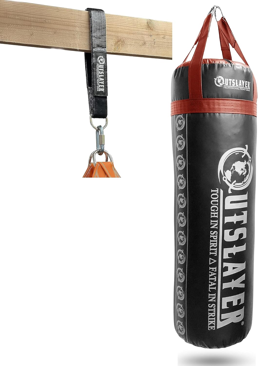 Outslayer Heavy Punching Bag Set w/Mounting Gear: 80-150lb, 14-18 Inch Wide, 44 Inch to 6ft Tall | Filled/Unfilled | Boxing/MMA | Superior USA Craftsmanship