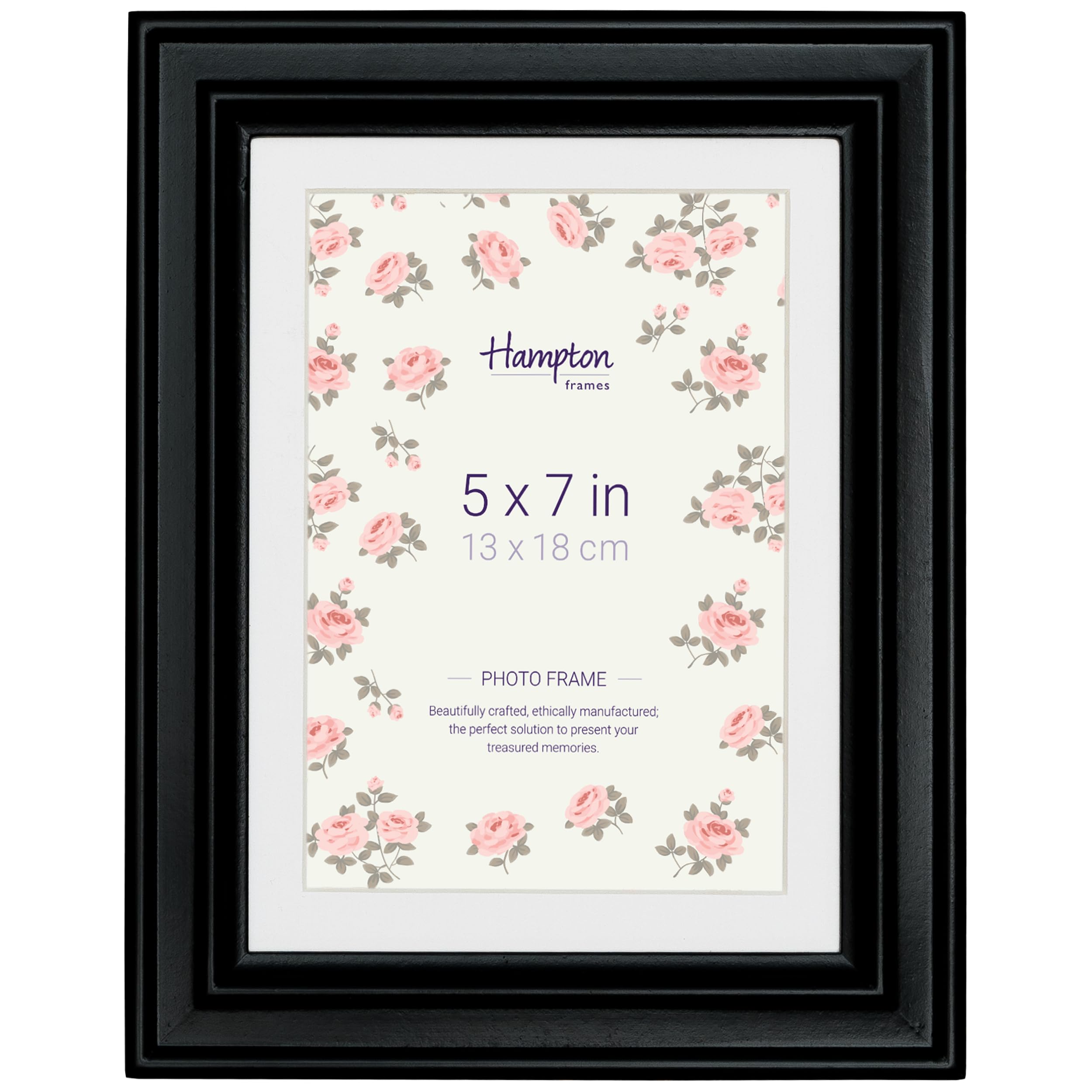 Hampton Frames HELENA 5x7 (13x18cm) Black Frame With White Mount Picture Photo Frame Glass HEL68BK57