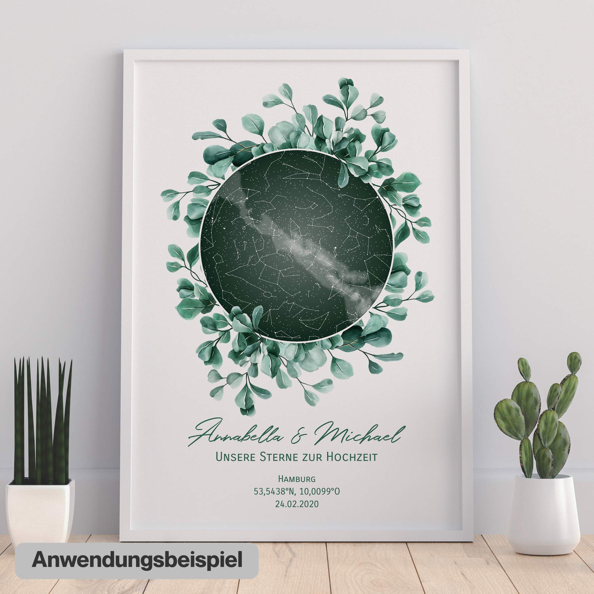 WUNDERLAND EDITION Personalisierte Sternenkarte als Poster - Der astronomisch korrekte Sternenhimmel von Ihrem Wunschdatum mit Wunschtext, 50 x 70 cm - Das personalisierte Geschenk