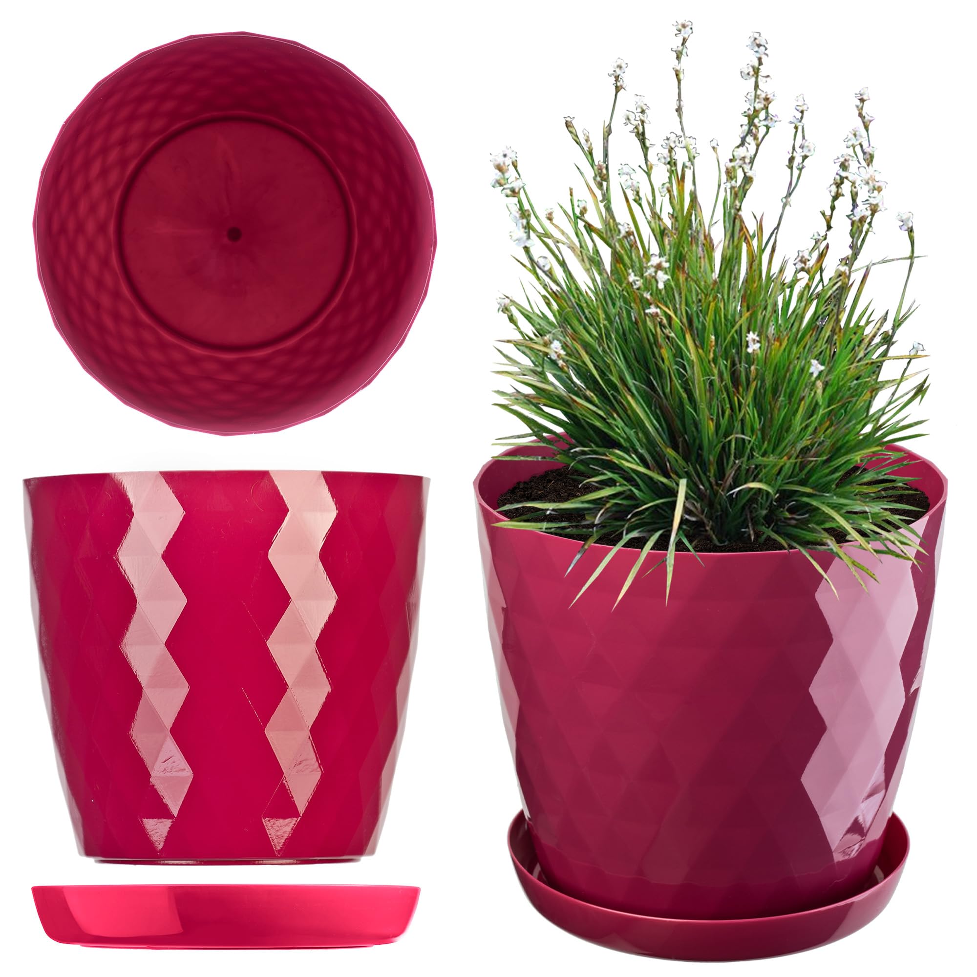 KADAX Maceta para Flores, Maceta con Base, Maceta de plástico para Interior, Macetero Redondo, Maceta Decorativa, Maceta Moderna Interior, 12 cm, Morado — view 16