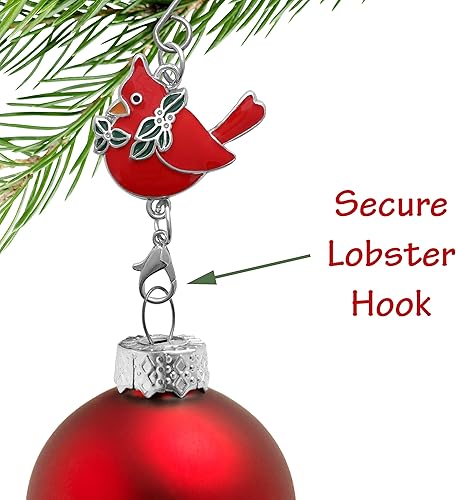 Miniatura 3 de BANBERRY DESIGNS Cardinal - Gancho para adornos navideños con gancho en S y pinza de langosta, juego de 30 unidades, cardenal esmaltado con hojas de
