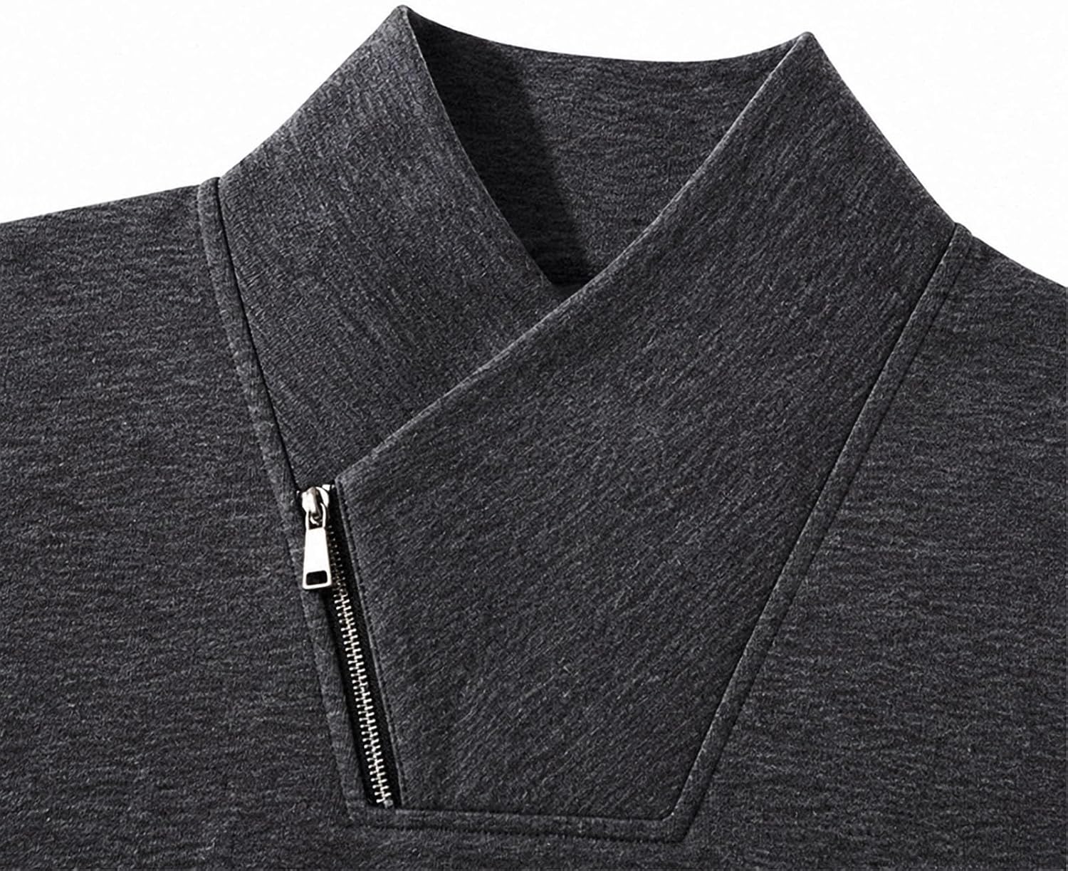 Mens Shawl Collar Sweatshirt Asymmetric Zip Long Sleeve Pullover