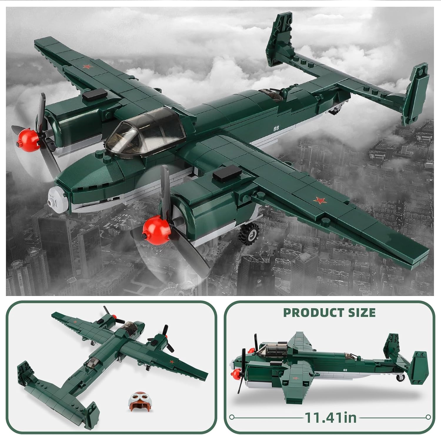 TU-2 Bomber Aircraft Building Set - Compatible with LEG0 Military, ww2 Airplanes Model, Gift for Boys Age 6 7 8 9 10 11 12 and WW2 Military SetCollectors & Enthusiasts