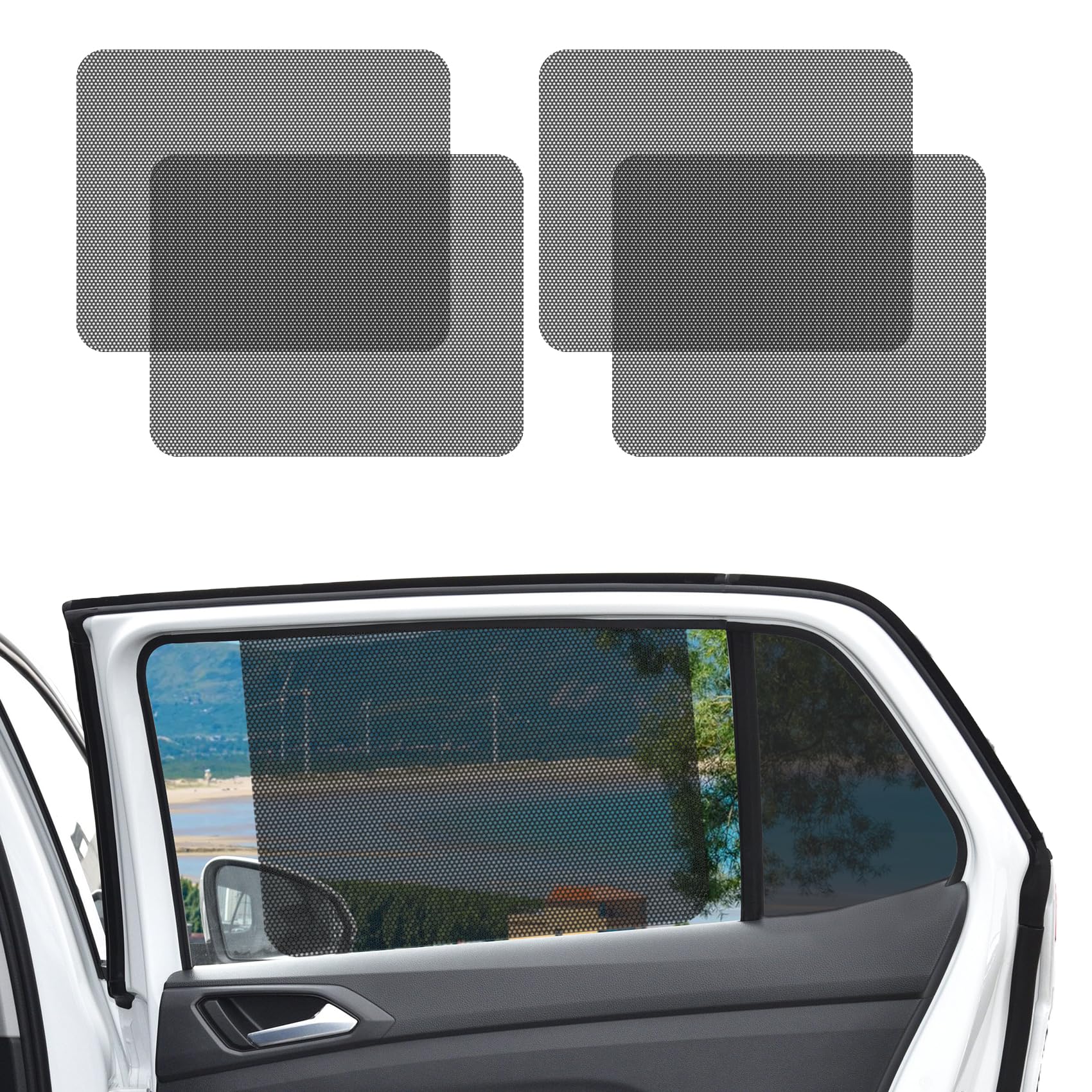 deemars 4PCS Sombrilla en la Ventana del Lado del Coche, Sticker de Auto Sombra para Bloquear el Sol Resplandor Calor Rayos UV, Reutilizable Lavable Sun Shade Universal para la Mayoría de Los Coches