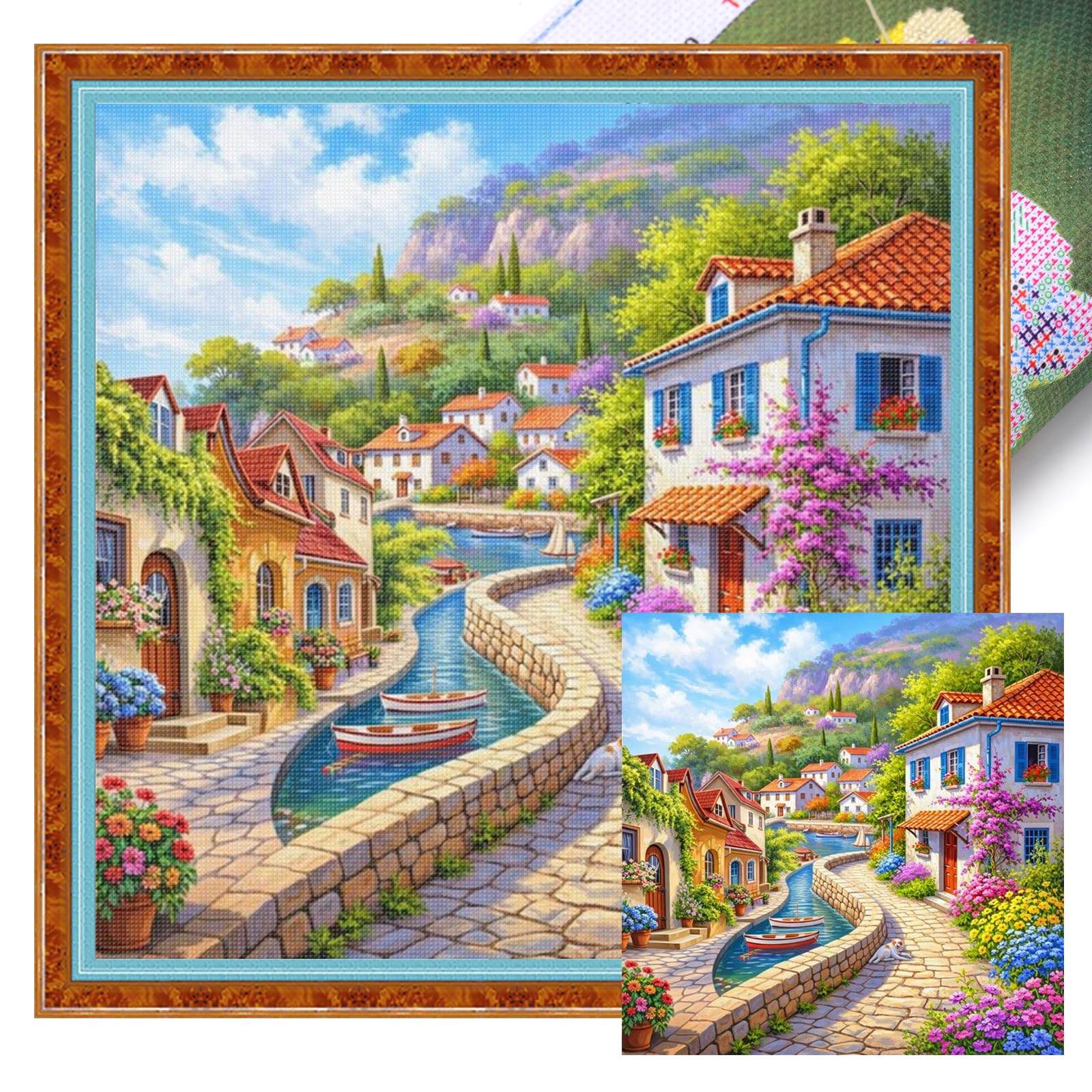 POETRYDRAW Town Full 11CT 3 Strands DIY Stamped Cross Stitch Kits for Beginners Adults Home Wall Decor Cross Stitch Art and Crafts Kits 50x50cm (11CTACC-12910 C 50X50)
