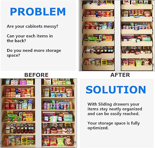 Miniatura 3 de WelFurGeer Estantes extraíbles para armarios de cocina, estante de gabinete extraíble, organizador de gabinete de madera deslizante, estante