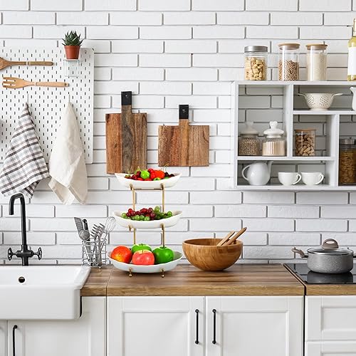 Miniatura 5 de Xuhal Frutero acrílico de 3 niveles con estante de metal, cuencos decorativos para servir verduras, soporte de frutas y frutos secos, soporte de