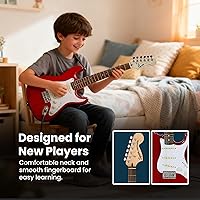 Vista 5 de Paquete Fender Squier de 24 Pulgadas de Escala Corta Strat - Paquete Transparente Rojo con Amplificador Frontman 10G, Afinador, Cable