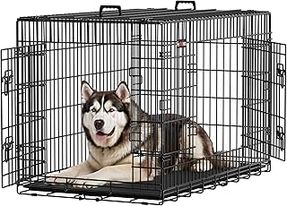 Feandrea PPD48H Folding Dog Cage with 2 Doors, Extendable Plastic Tray, 122 x 74.5 x 80.5 cm, XXL, Black product image