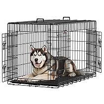 Feandrea Gabbia per Cani Pieghevole, con 2 Porte, Vassoio Rimovibile, 122 x 74,5 x 80,5 cm, XXL, Nero PPD48H