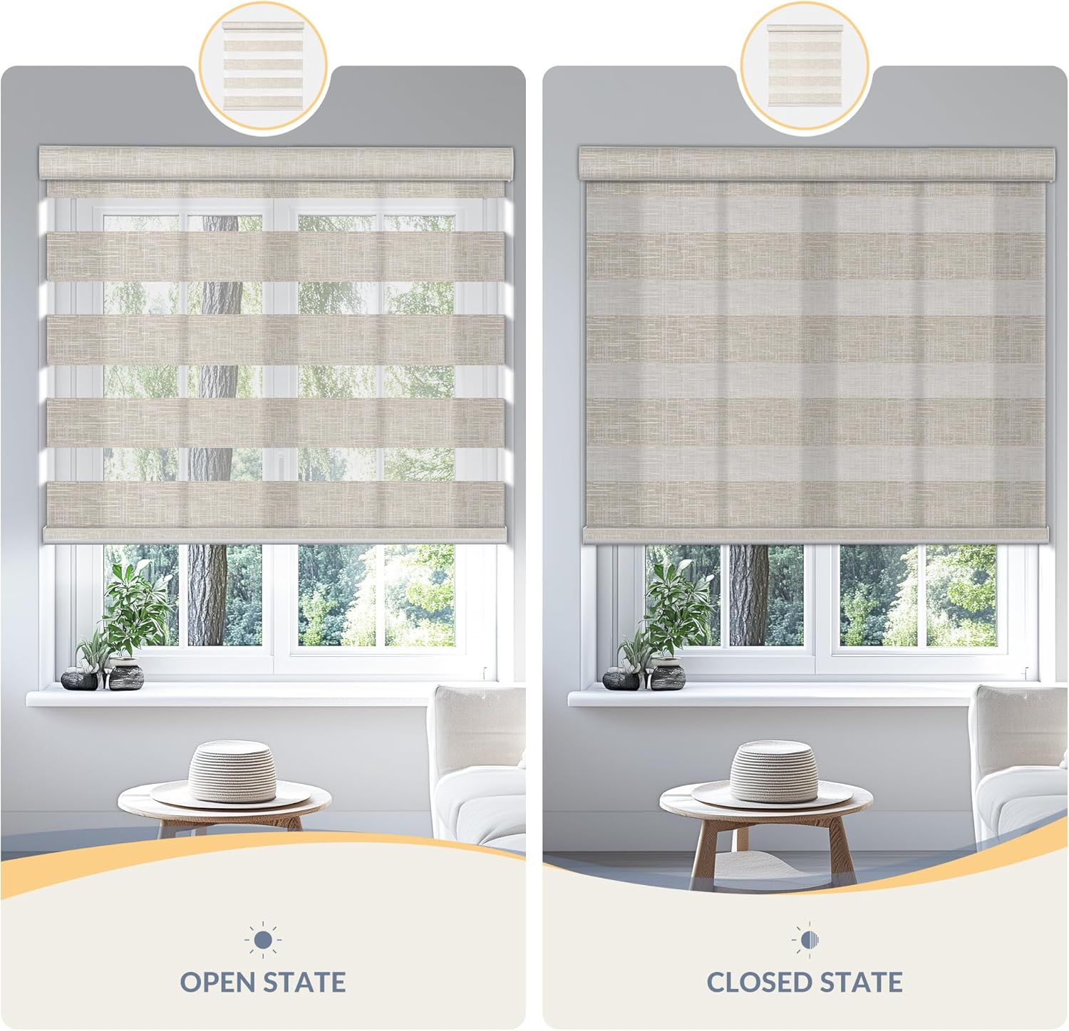 Boolegon Cordless Zebra Blinds for Windows, Free-Stop, Dual Layer Zebra Blinds for Indoor Windows, Filtering Light Control for Day & Night, Sheer Shades for Home or Office, Ivory White, 43" W x 48" H