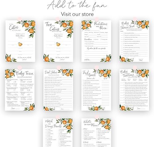 Miniatura 7 de A Little Cutie Baby Shower Games Juego ENCUENTRA AL INVITADO Paquete de 25 Actividad de baby shower rompehielos, tema de naranja cítrica, género