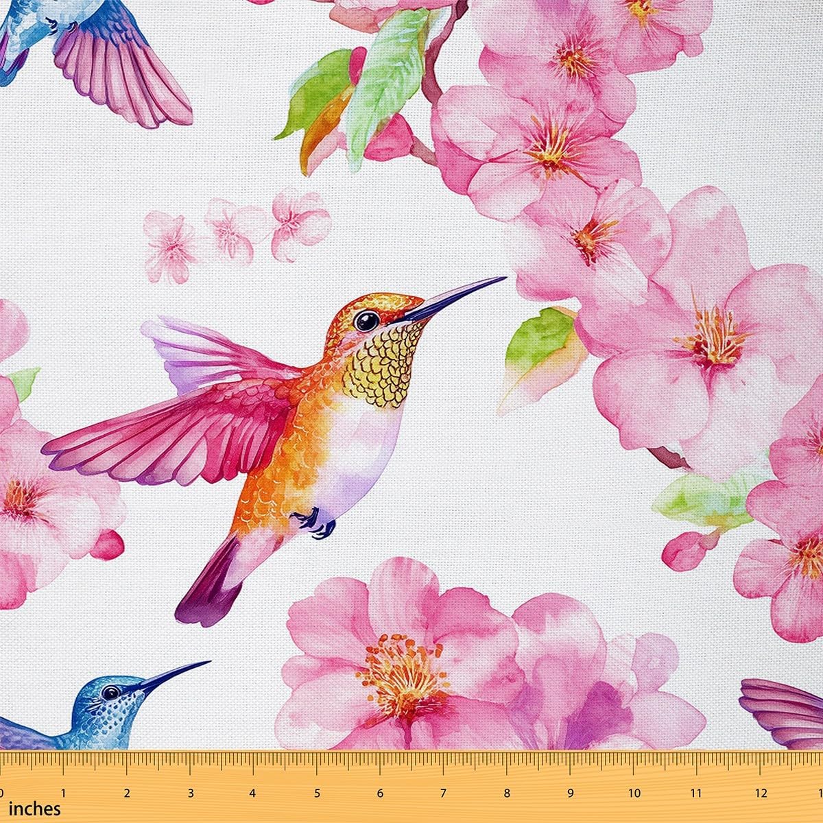 Cute Birds Fabric by The Yard Colorful Wild Animal Watercolor Flowers Fabric for Sewing Lovers Outdoor Buttefly Rustic Garden Style Fabric for Curtain and Home DIY Projects 5 Yards,180" L x 59" W