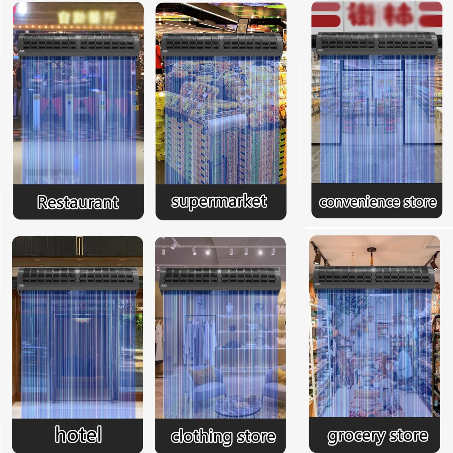 Barriera d'aria commerciale a parete, ventilatore silenzioso con telecomando e velocità regolabile, facile da installare per supermercati, hotel, ristoranti, celle frigorifere, caffetterie