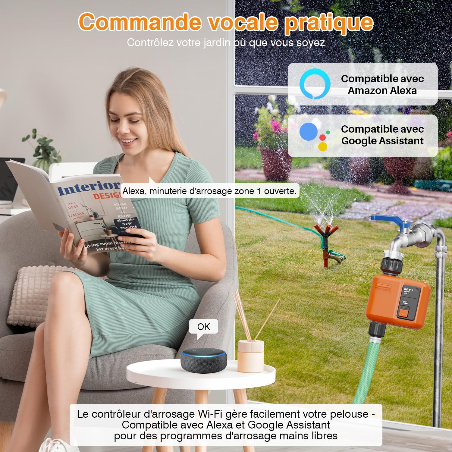 Programmateur Arrosage WiFi 300 Mètres RF Minuteur Automatique Alexa App Retard Pluie Irrigation