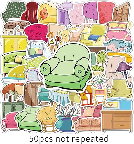 Miniatura 5 de Calcomanías para muebles  50 piezas de dibujos animados encantadores de PVC Kawaii calcomanías divertidas de vinilo decoración de bricolaje para