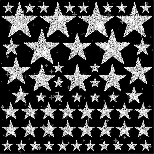 60 parches de estrellas plateadas, parches para planchar con estrella con purpurina, apliques adhesivos de diamantes de imitación para ropa, jeans,