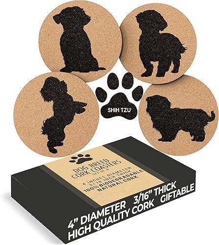 Miniatura 1 de Shih Tzu Lovers - Juego de 4 posavasos de corcho para perros con parte inferior protectora, posavasos decorativos Shih Tzu para bebidas, gran idea