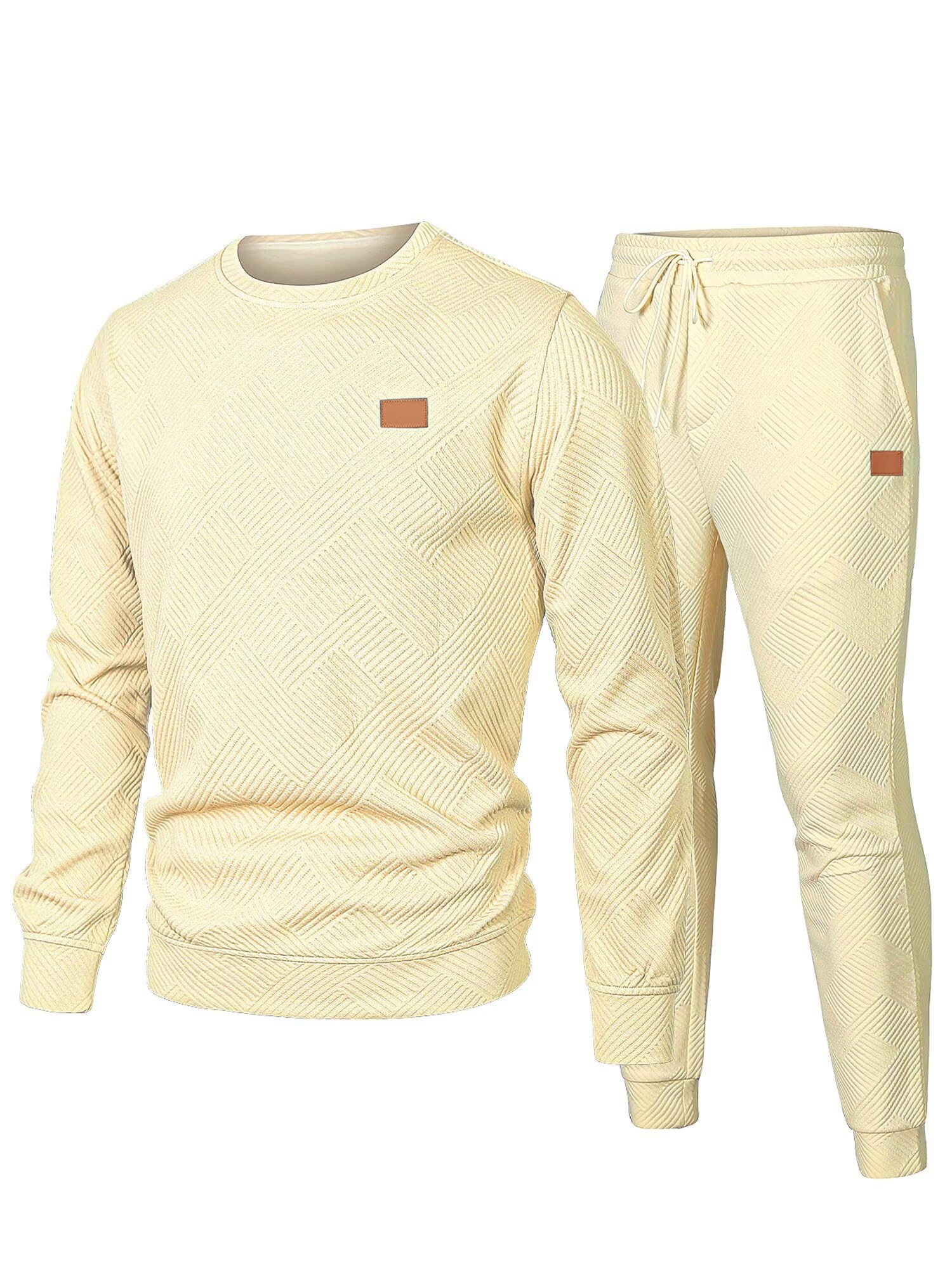 Men's 2 Piece Sweatsuits Outfits Casual Crewneck Jacquard Sweatshirt Joggers Sweatpants Set Tracksuit