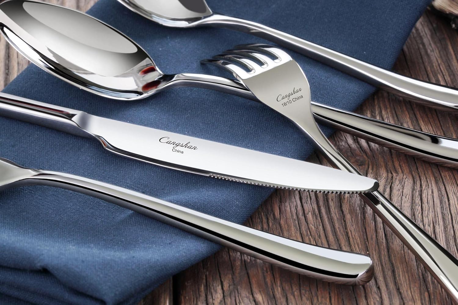 Cangshan 1027013 Rain II Series 20-Piece Stainless Steel 18/10 Forged Flatware Set