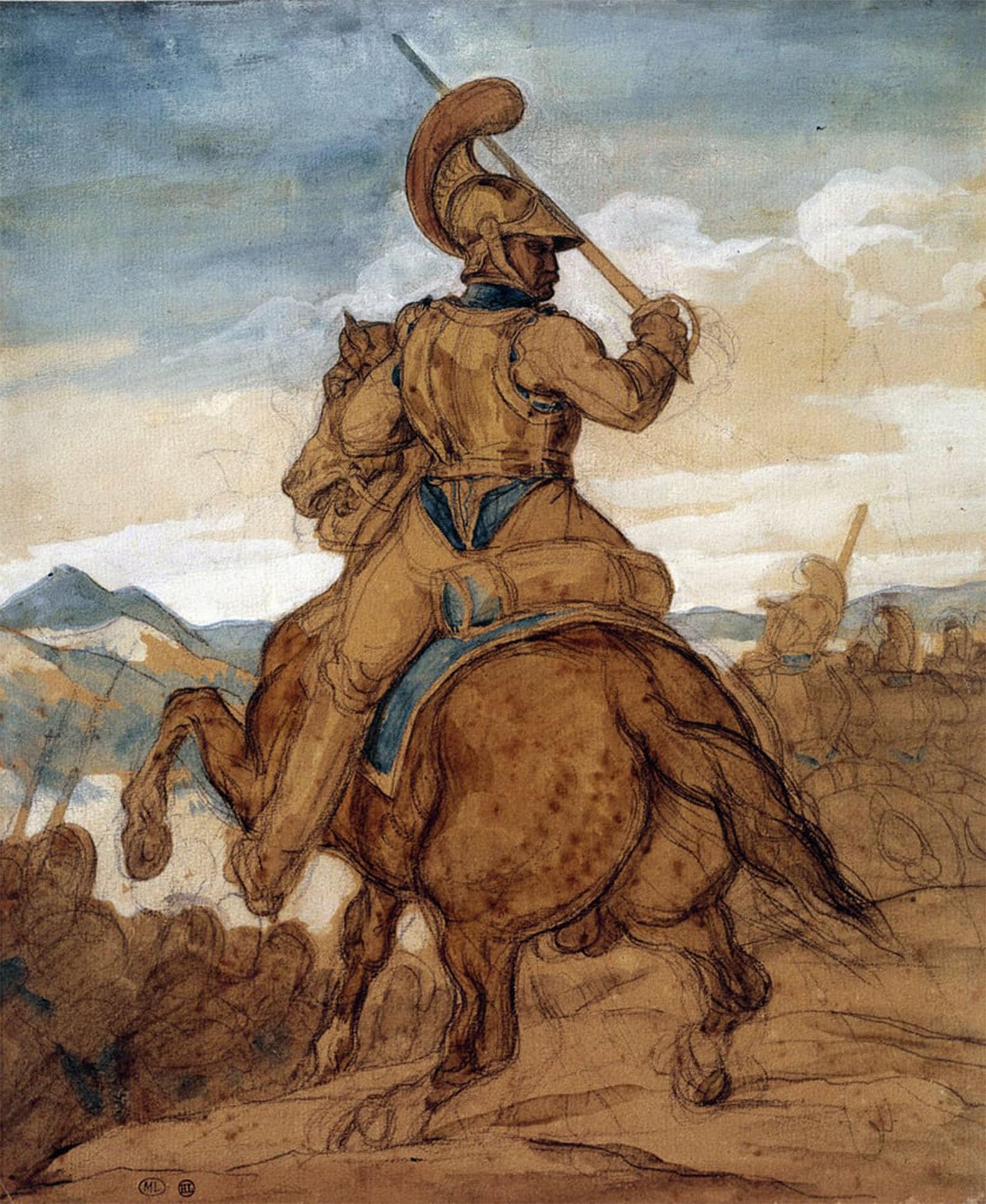 Artxlxxbn No Frame Famous Art Print Poster Vintage Wall Art Carabinier Or Cuirassier On Horseback Watercolour Gouache Wash By Theodore Gericault Canvas Art Poster For Home Decor 60X90cm