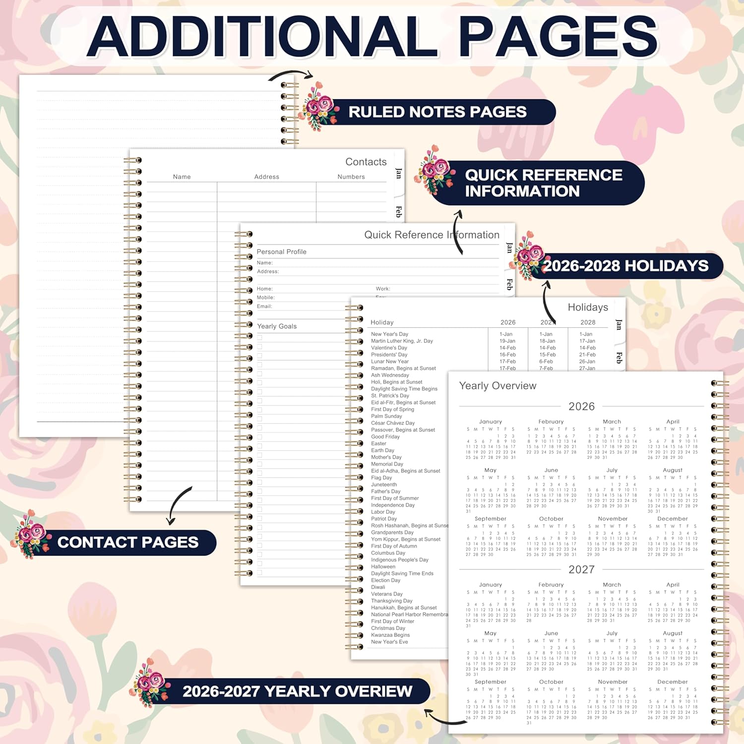 2026 Planner - 2026 Planner Weekly and Monthly, 9" x 11", Planner 2026, Jan 2026 - Dec 2026, Calendar Planner 2026 with Monthly Tabs & Pocket, Flexible Cover, Twin-Wire Binding - Image 5