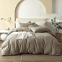 Vista 12 de Jiyuan Juego de funda de edredón 100% algodón lavado, cómodo, estilo simple, suave, transpirable, texturizado, duradero, sensación de lino, todas