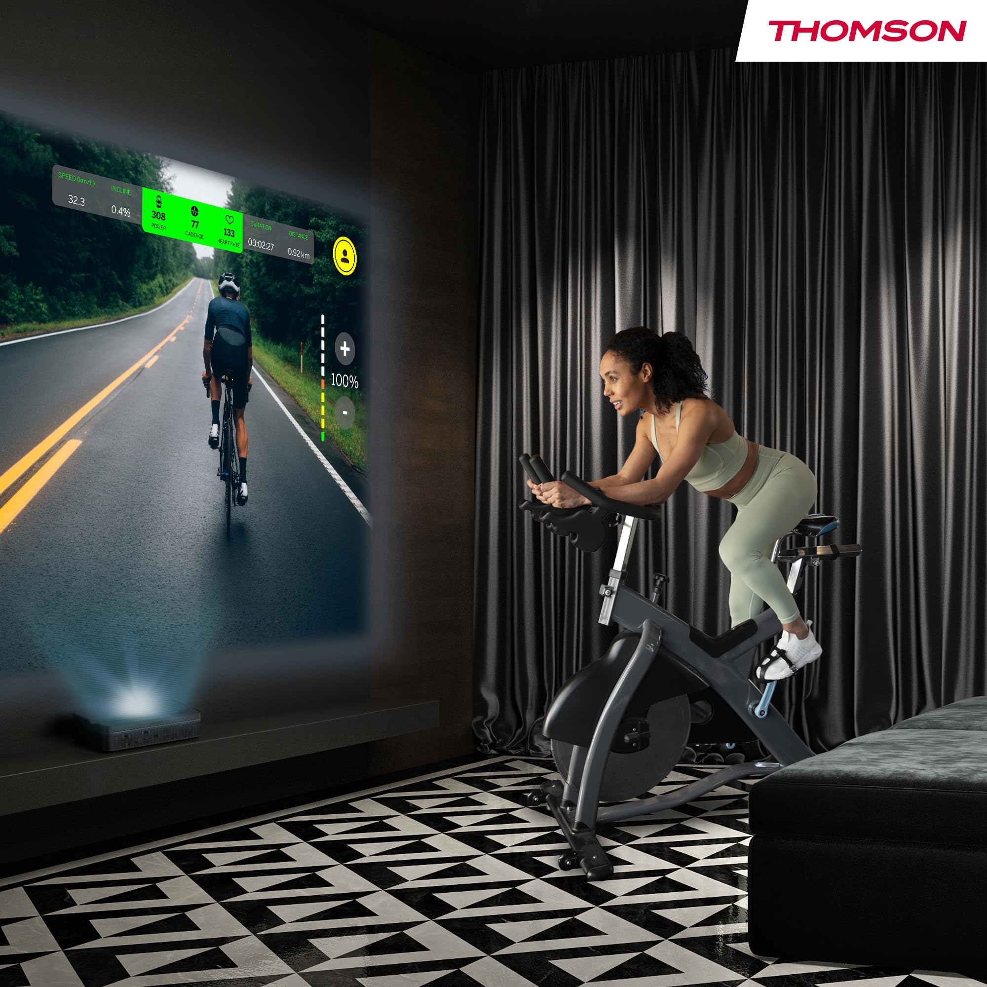 Thomson Sirius PG55B Proiettore Laser RGB Smart, Ottica Ultra-Corta, Full HD 1080p, Google TV, 600 ANSI, Auto Focus, HDR10+, Dolby Digital+, Batteria, WiFi, Bluetooth