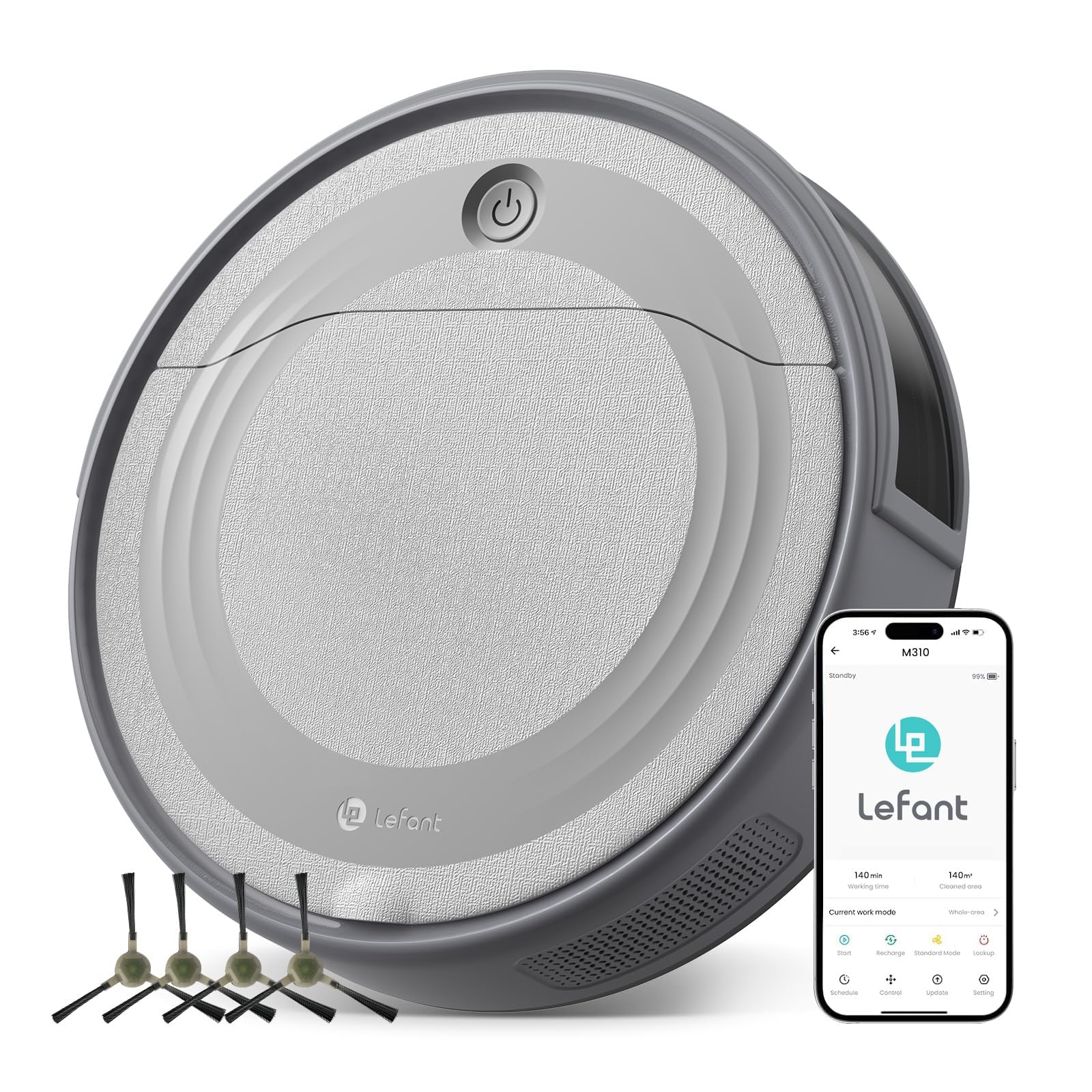 Lefant M310 Robot Vacuum Cleaner - 4500Pa Powerful Suction, Precisense Obstacle Avoidance, Quiet & Slim Design, Self-Charging, Ideal for Pet Hair & Hard Floors, Gray