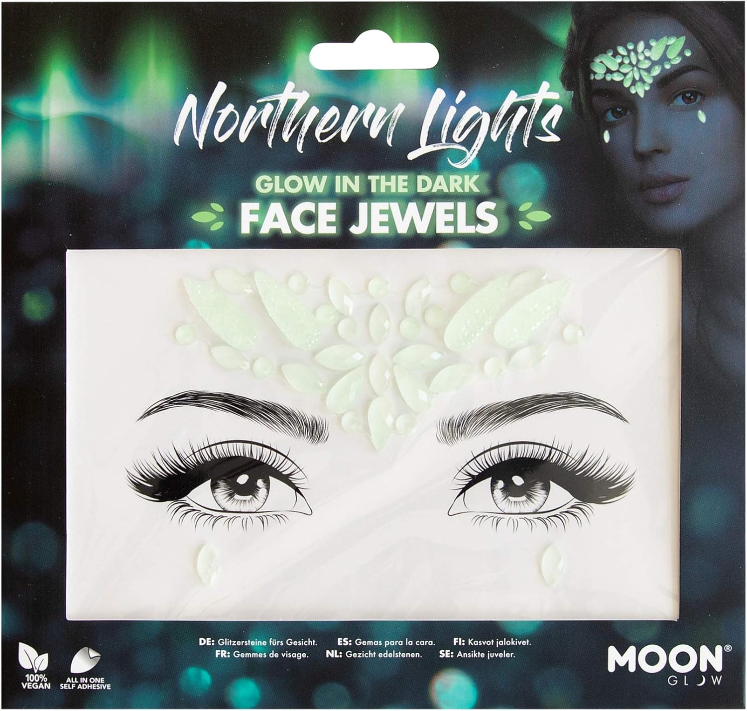Glow in the Dark Face Jewels van Moon Glow – Festival Face Body Gems, Crystal Make-up Eye Glitter Stickers, Tijdelijke Tattoo Juwelen (Noorderlicht)