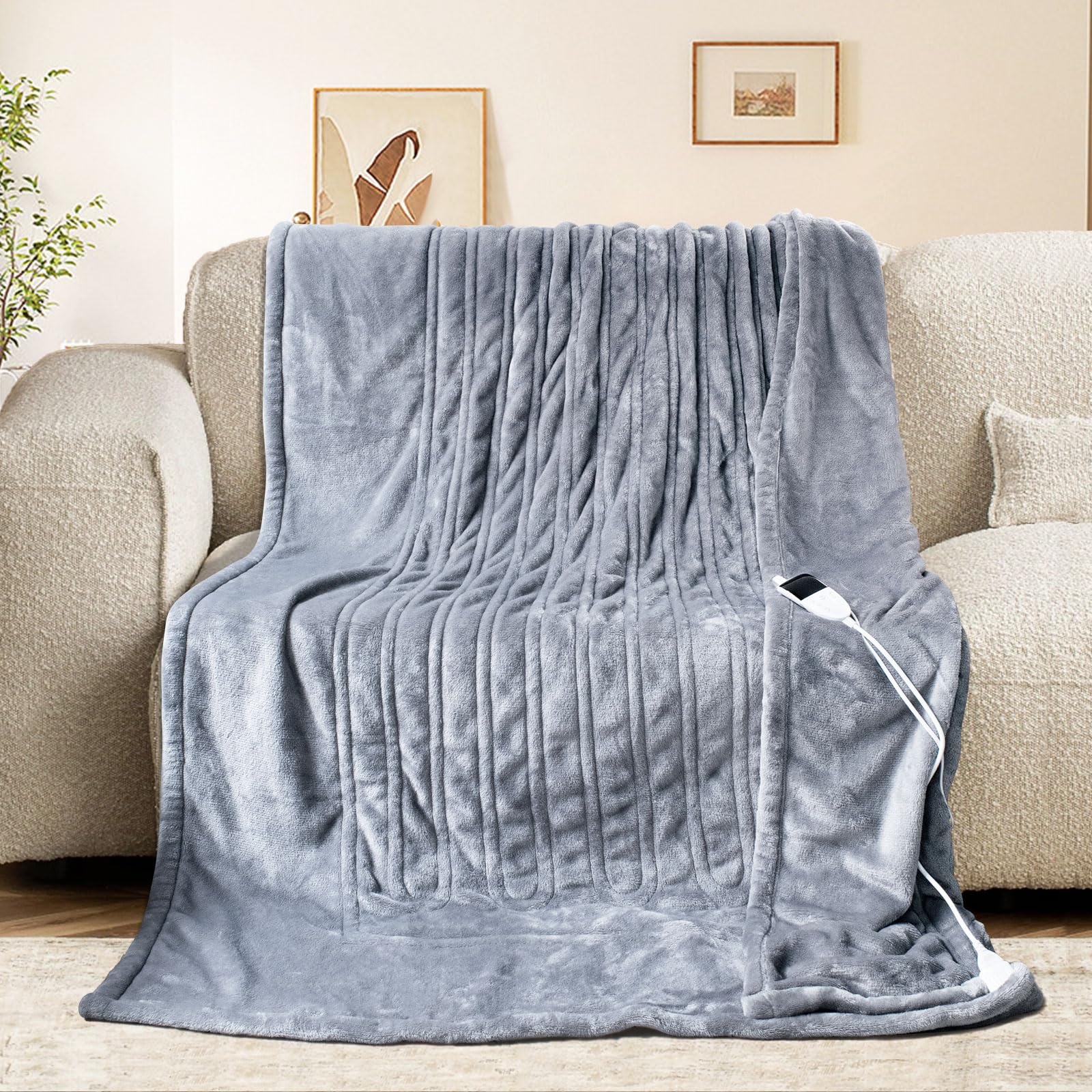 Coperta Elettrica, Coperta Riscaldata Termica 180x150cm, Coperta Matrimoniale con Flanella Riscaldamento Rapido 6 Temperature Personalizzata 5 Timer Protezione Surriscaldata Lavabile