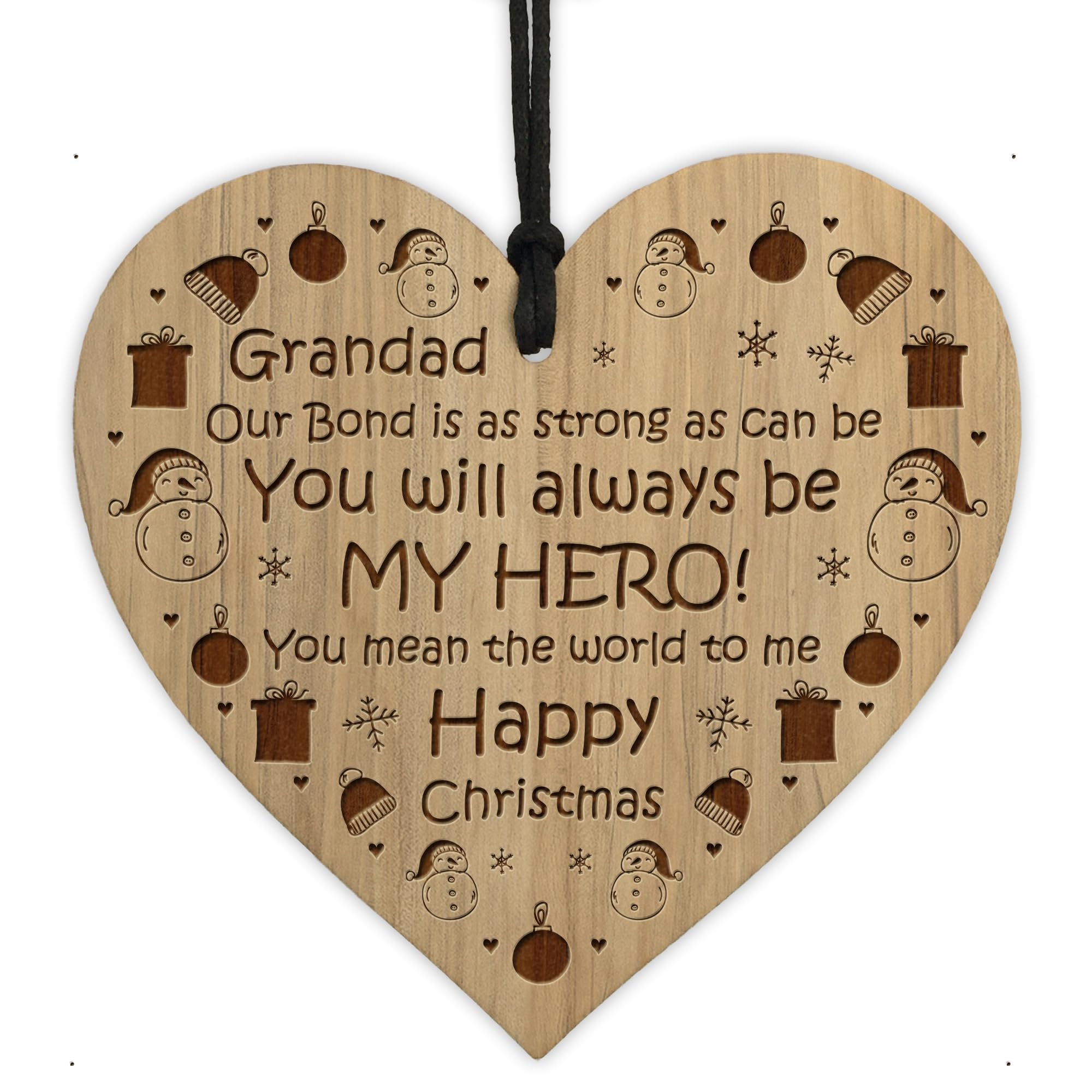 Red Ocean Grandad Happy Christmas Novelty Wooden Heart Gift For Grandad Grandparents