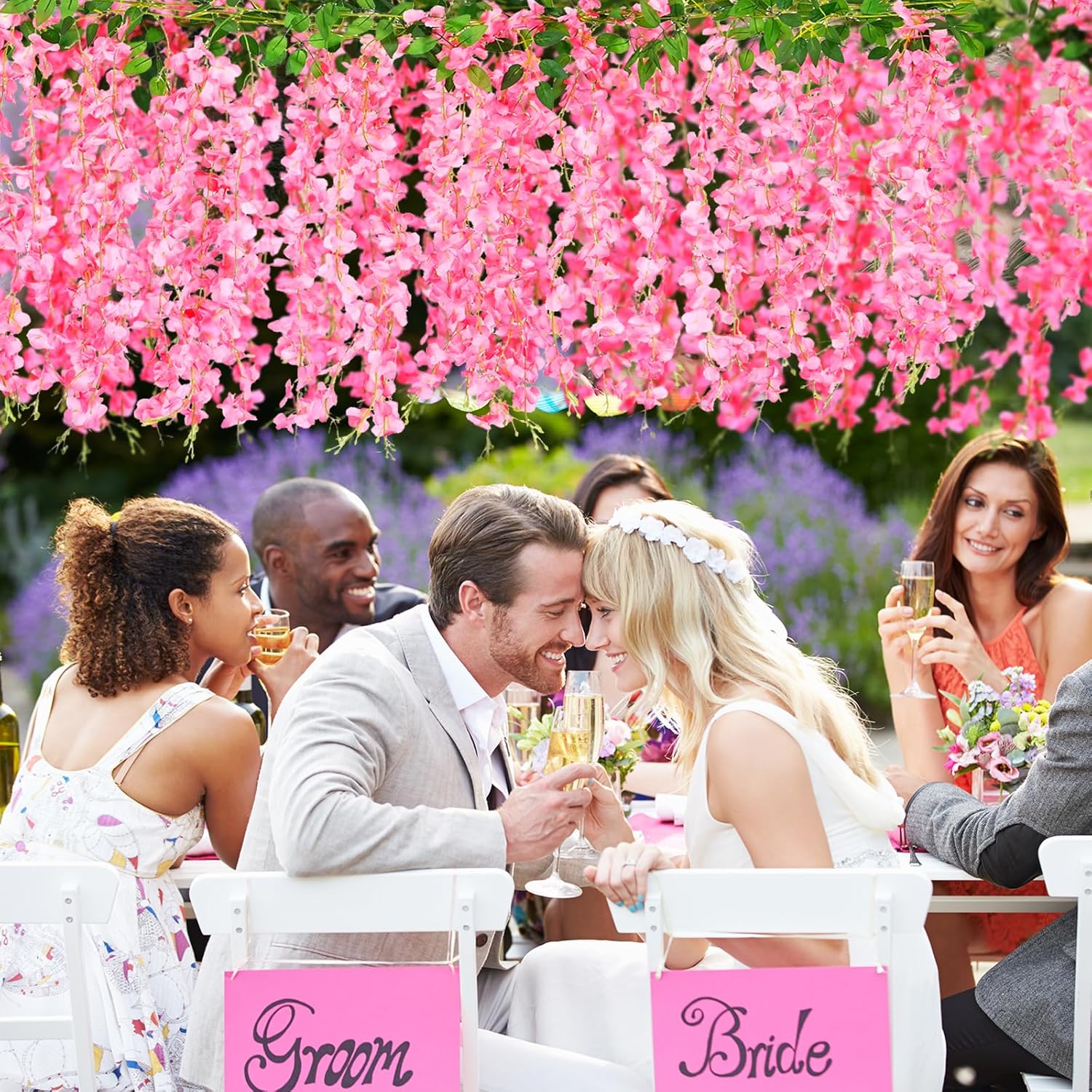 150 Branches Wisteria Hanging Flowers,10Pcs Total 60ft Pink Wisteria Artificial Flowers Garland Vine Silk Hanging Flowers for Wedding Party Arch Ceremony Garden Home Backdrop Decor