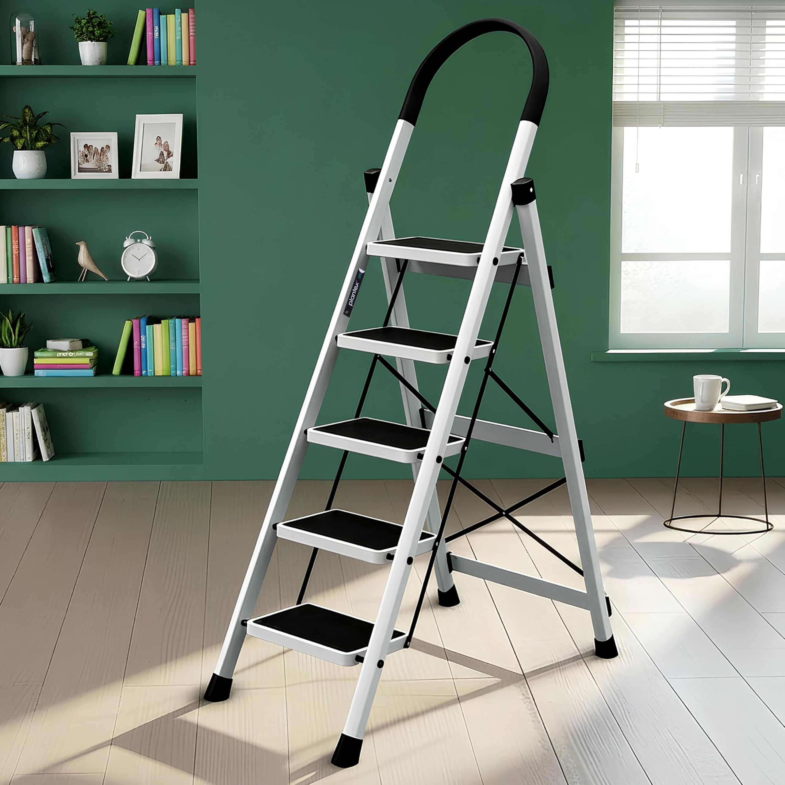 Plantex Steel Ladder for Home/Strong Foldable Wide 5 Step Ladder/Anti-Skid 5 Step Ladder - (Apex - White)-image-44