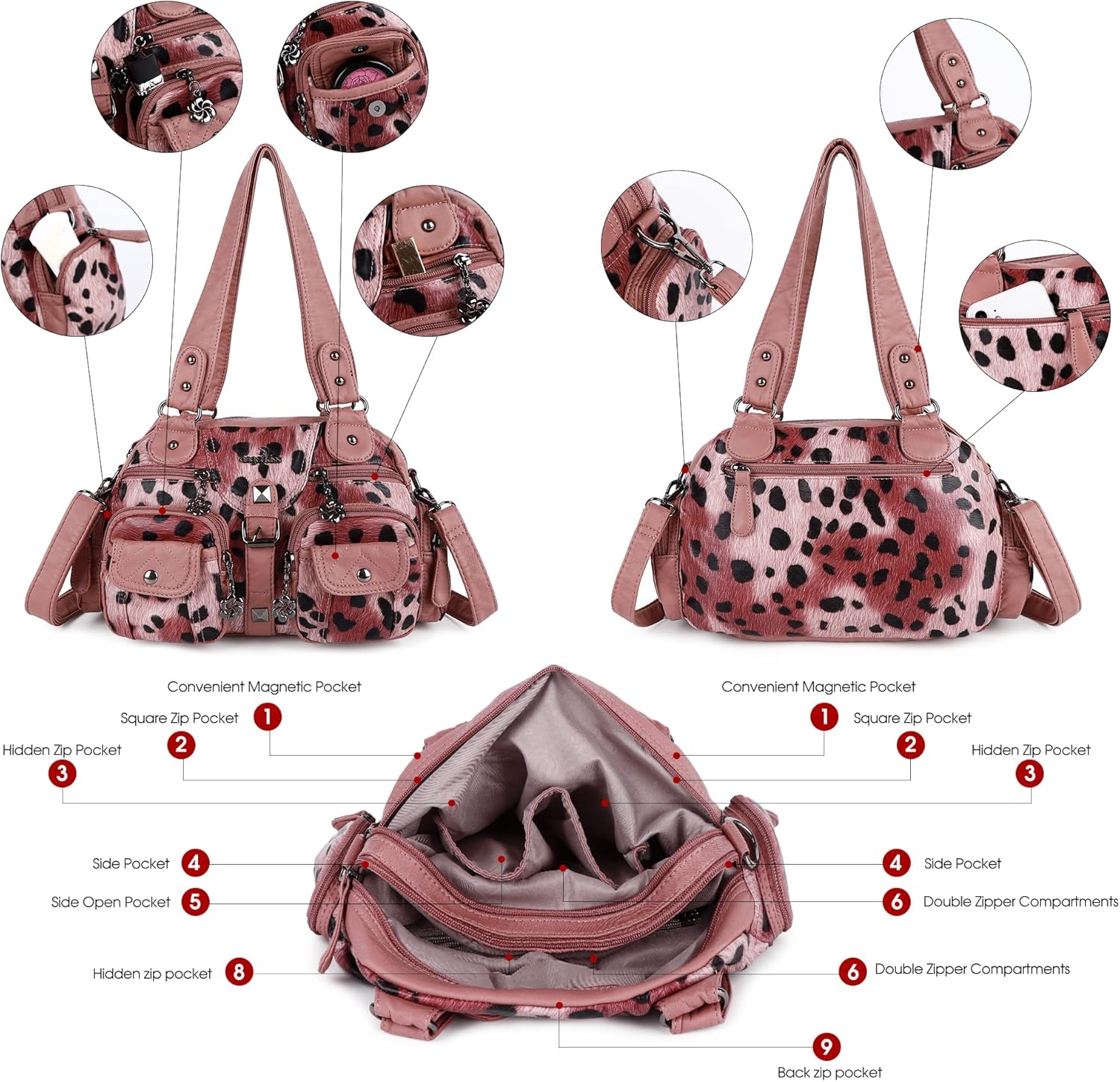 Angel Kiss Hobo Crossbody Purses for Women Shoulder Bag Multipocket Soft Hobo Purses Removable Strap Leather Handbags - Image 7