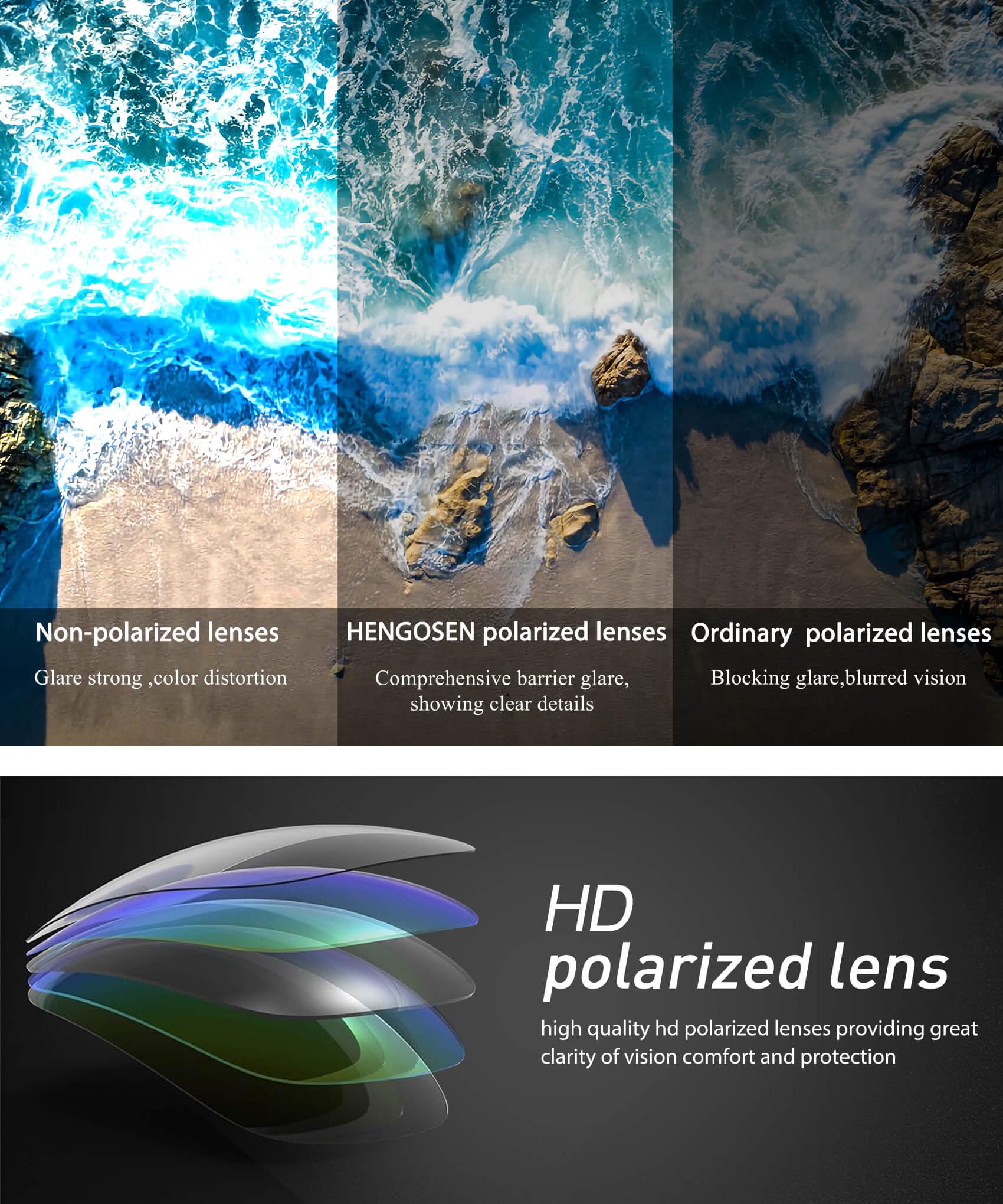 HENGOSEN Polarisierte Sonnenbrille für Herren, Sport: polarisierte Sonnenbrille, Laufen, Angeln, Fahren, Sonnenbrille mit UV-Schutz, 3 Stück