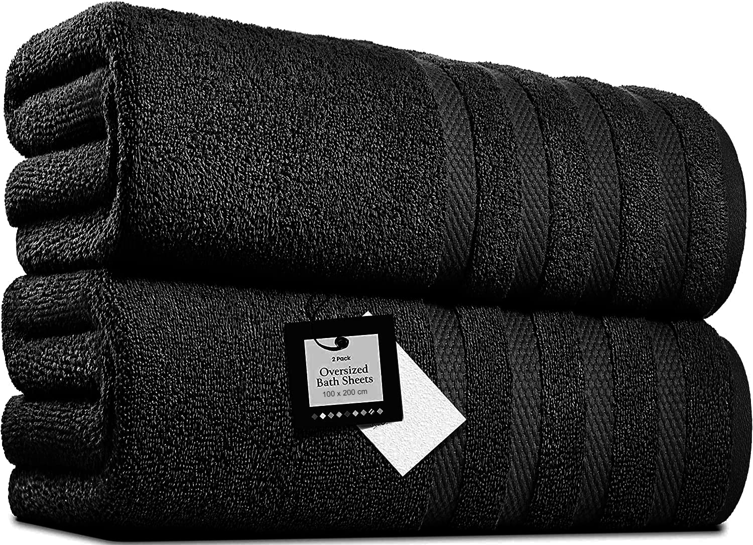 Black Pack Of 2 Extra Large Bath Sheets (100 X 200 Cm-600 Gsm) Pure Egyptian Cotton Big Body Wrap Bath Sheet Towels For Bathroom,Beach, Pool (, Cotton)
