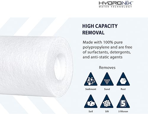 Miniatura 3 de Hydronix SDC-25-1005 Cartucho de filtro de agua de sedimentos de ósmosis inversa RO para toda la casa 2.5" x 10" - 5 micrones (paquete de 2)