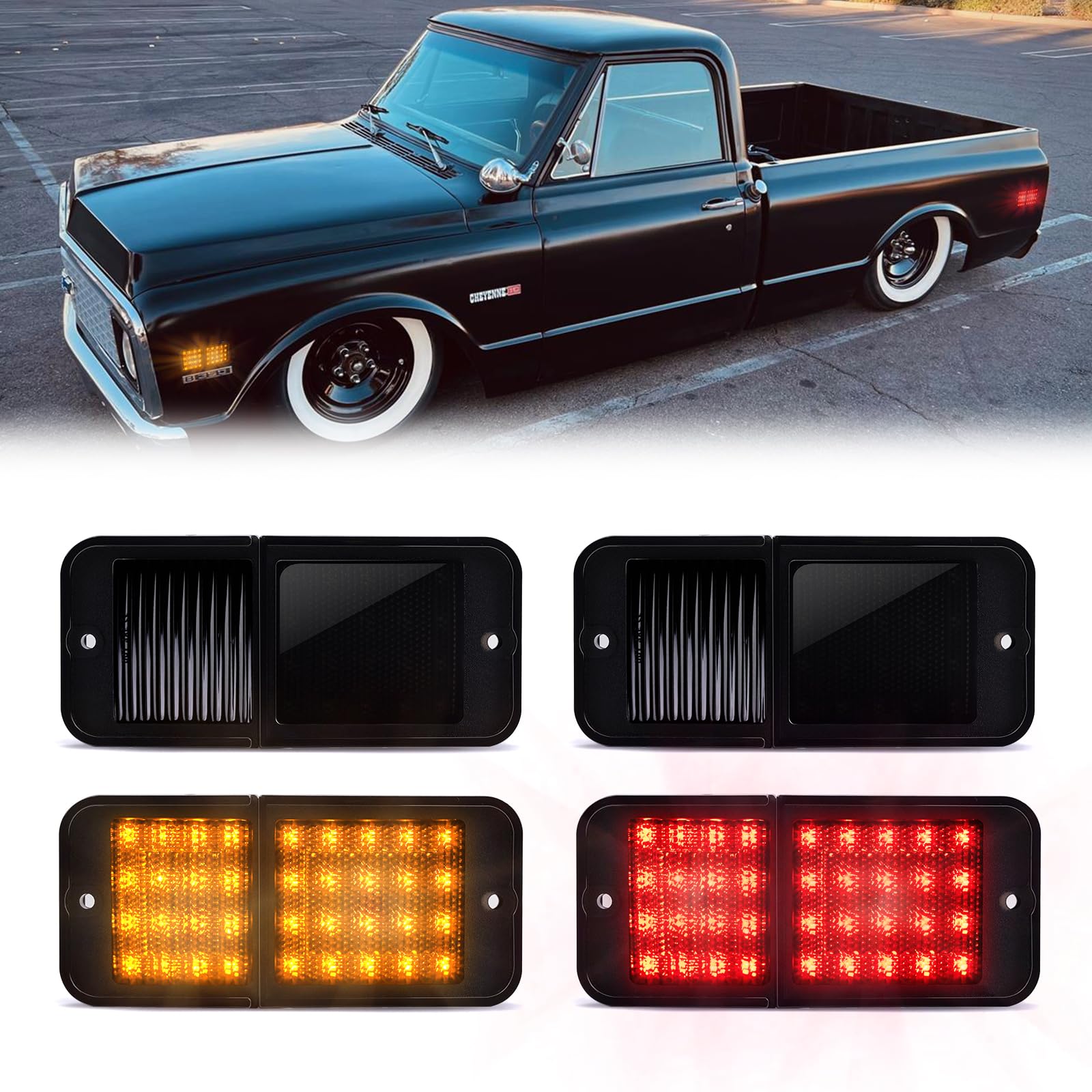 GMC C/K ピックアップ 1968-1972 フロントリアサイドマーカー Amazon.com: Gempro LED Side Marker Lights for 1968-1972 Chevy C10