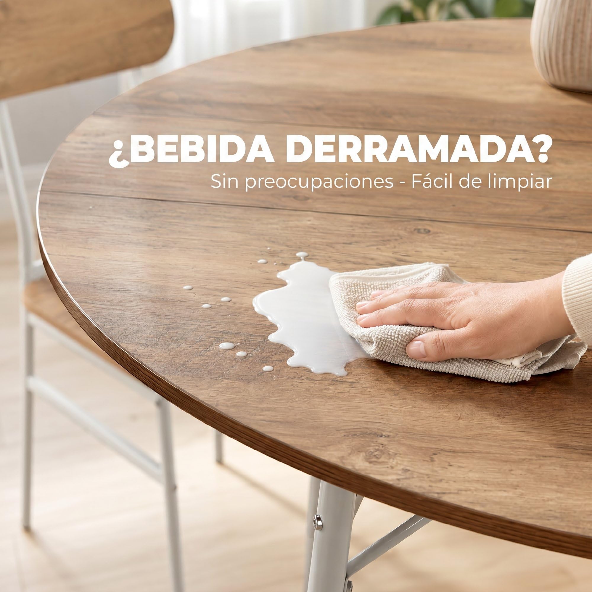 HOMCOM Juego de Mesa y Sillas de Comedor Compact de 5 Piezas Natural Blanco | Mesa de Cocina Redonda con 4 Sillas, Estilo Industrial, Marco Metálico, para Espacios Pequeños, Salón