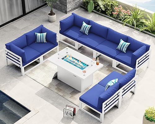 Miniatura 822 de NICESOUL 7 Piece White Powder-Coated Aluminum Patio Furniture with Fire Pit Table, 29 Inch Extra Wide Outdoor Sectional Sofa for 6, High-End Heavy