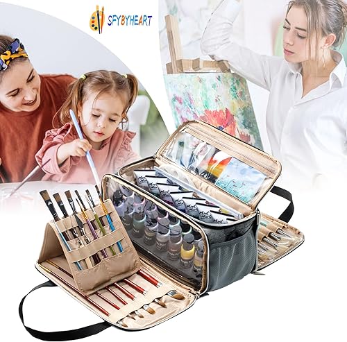 Miniatura 7 de SFYBYHEART Almacenamiento de pintura acrílica, organizador de manualidades, organizador de suministros de arte, bolsas de arte, soporte para