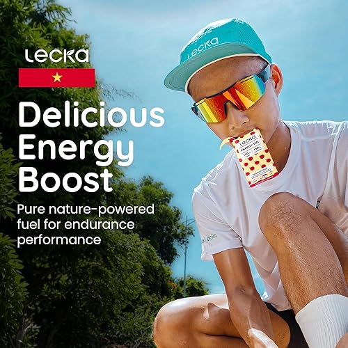 Miniatura 4 de Lecka Natural Energy Gel de maracuyá, 12 geles para correr con 0.88 oz de carbohidratos, 110 calorías y electrolitos naturales  Mezcla de fruta real