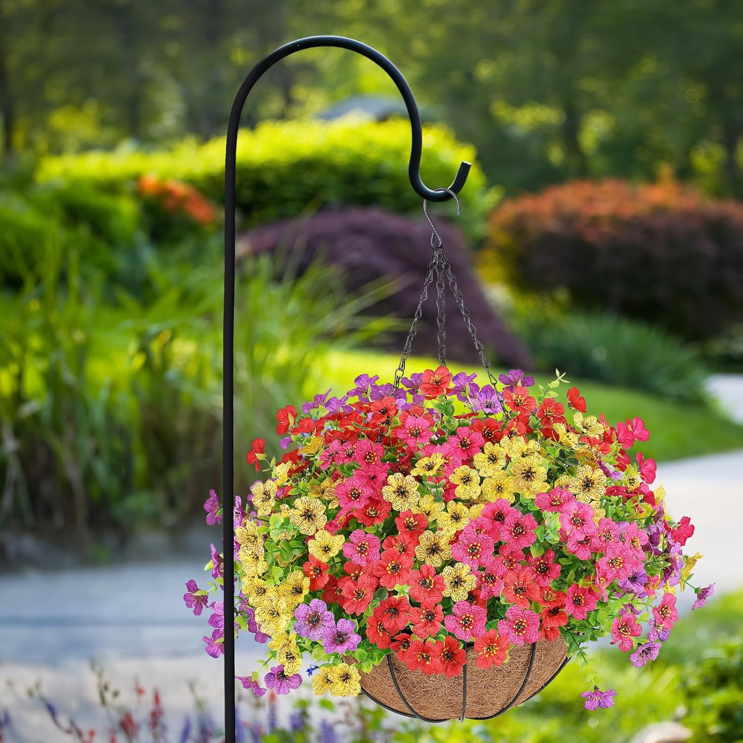 AGIRL Artificial Flowers Hanging Plants in Basket,Artificial Hanging Flowers for Outdoor Indoor Decor,UV Resistant Hanging Baskets with Fake Flowers for Patio Garden Porch Deck Decoration - Image 7