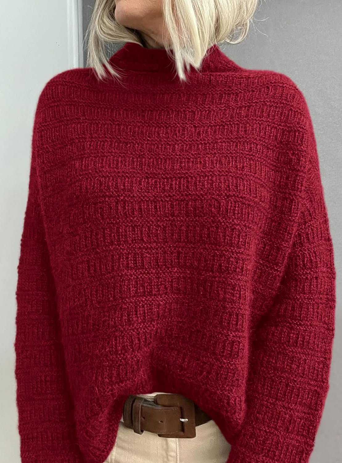 PRETTYGARDEN Womens Mock Neck Oversized Sweaters 2026 Long Sleeve Pullover Fall Sweater Knit Jumper Tops Winter Clothing - Image 3