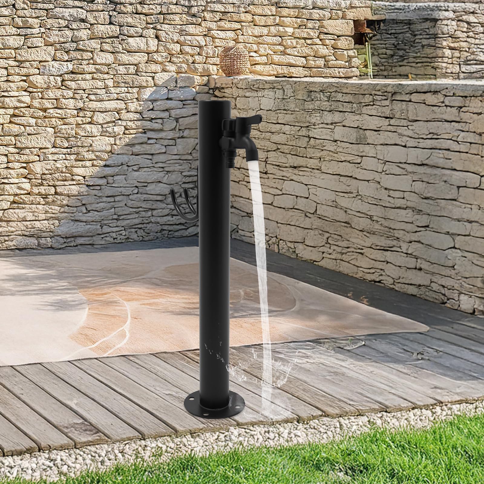 Columna de agua para jardín, grifo de agua de acero inoxidable, grifo exterior, punto de extracción de agua moderno con grifo y soporte para manguera (A)