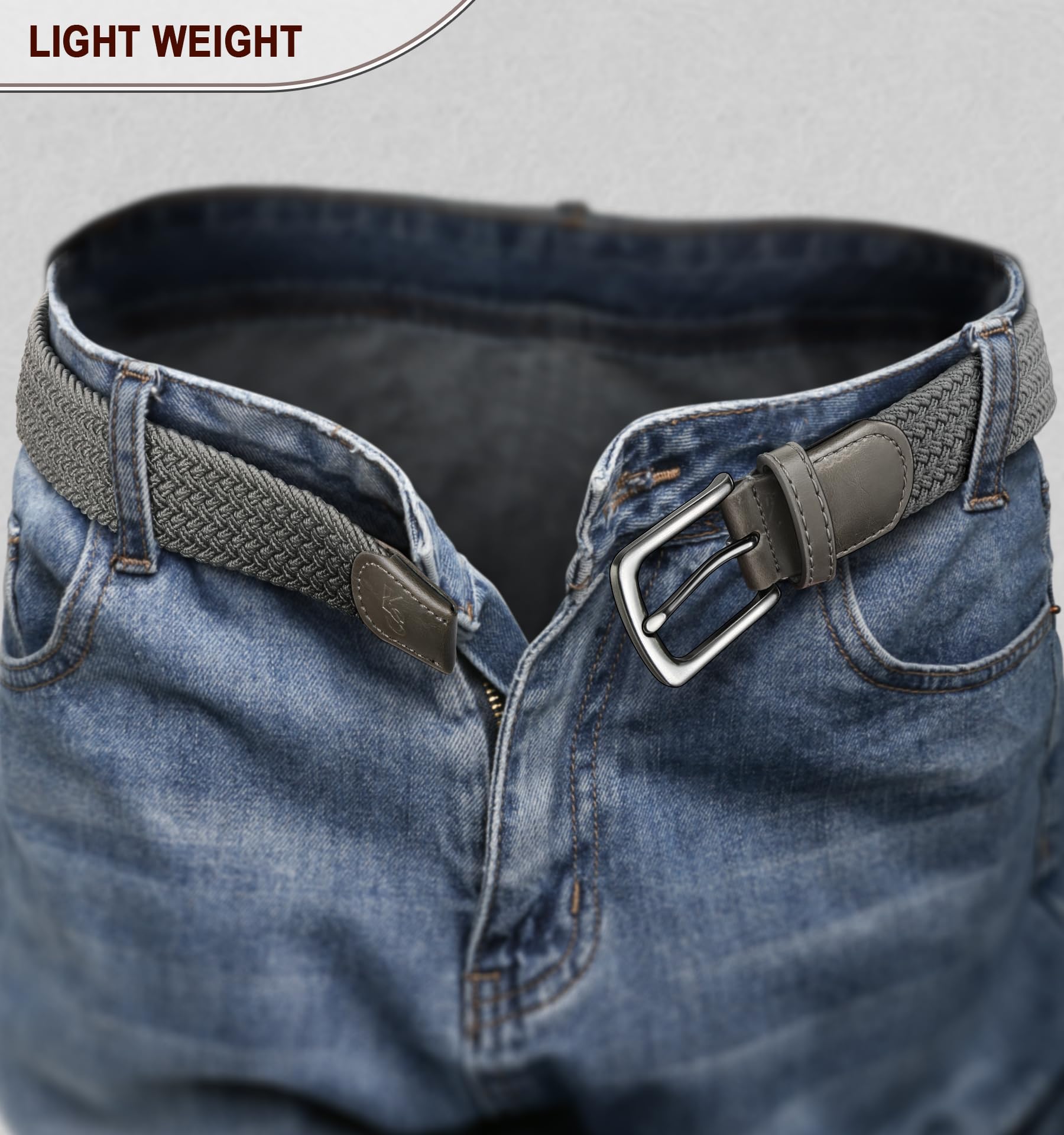 KEMISANT Men's Golf Belt 2 Pack-Braided Woven Stretch Belt for Gift Men Casual Jeans Sports Work 1 3/8"