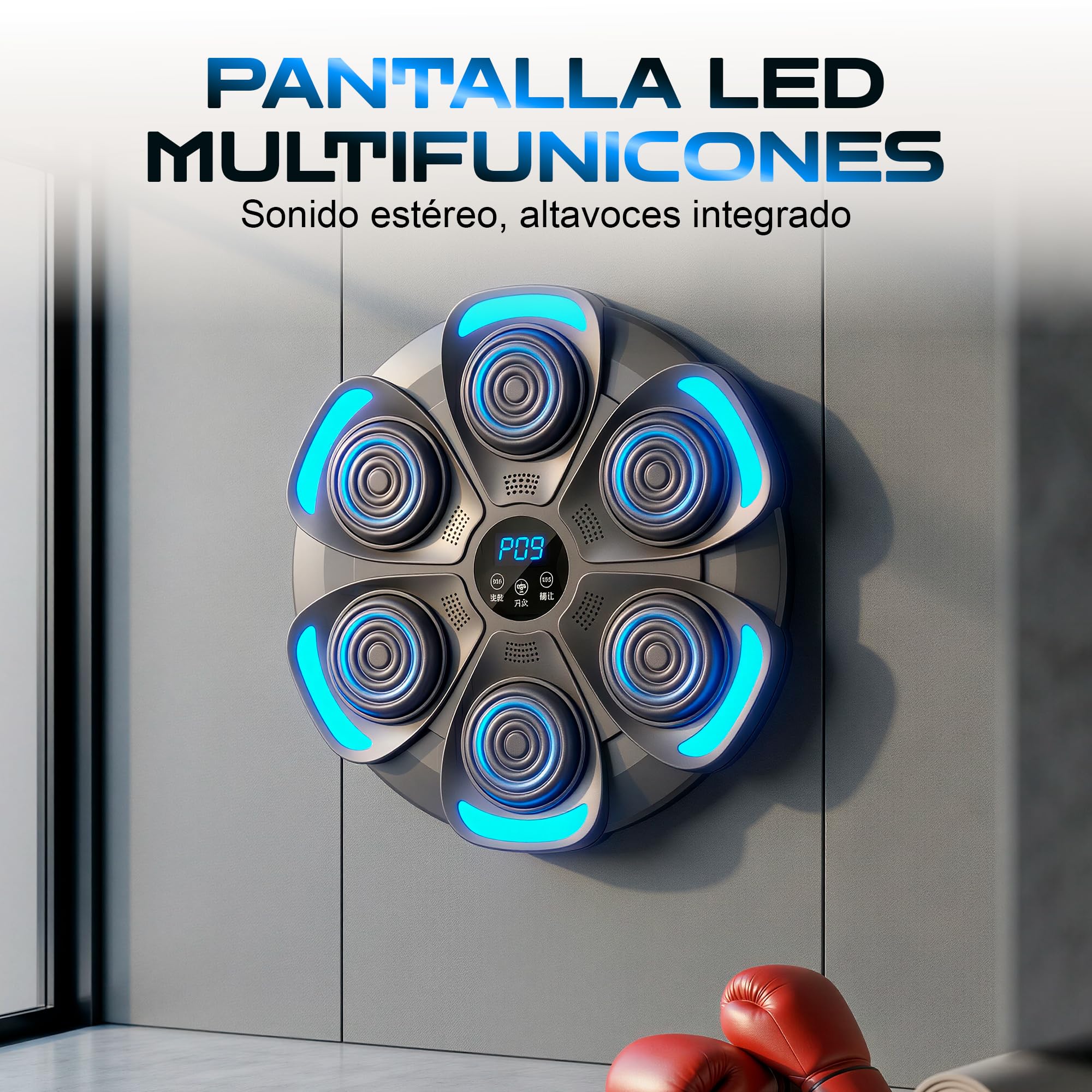 Unicview Máquina de Boxeo Musical Inteligente con Luces RGB, Bluetooth 5.0 y Pantalla LED, Entrenador de Reacción con Múltiples Modos y Velocidades, Montaje en Pared, Incluye Guantes