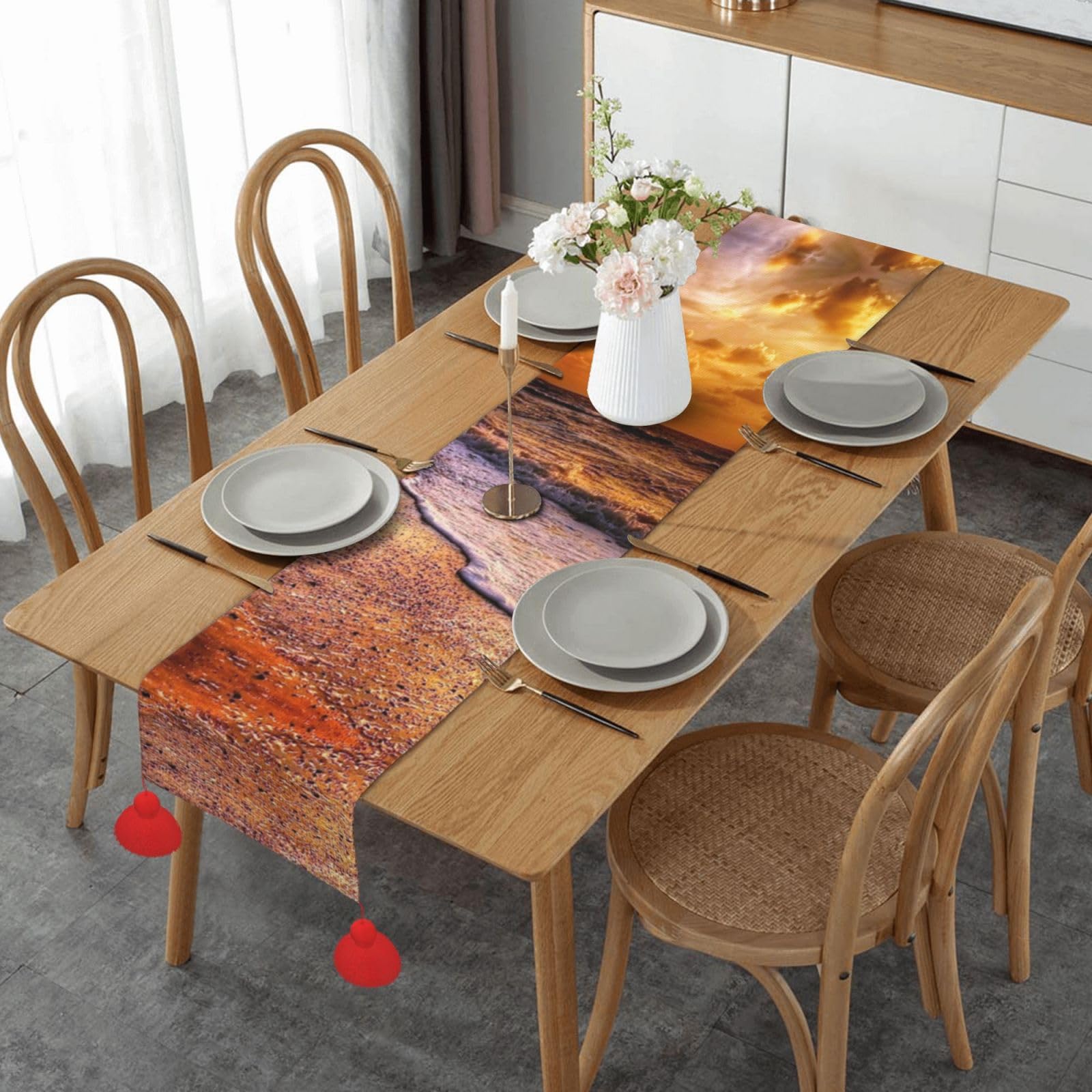 Chemin de table eau de mer 35x152 cm anti-chaleur imprimé océan