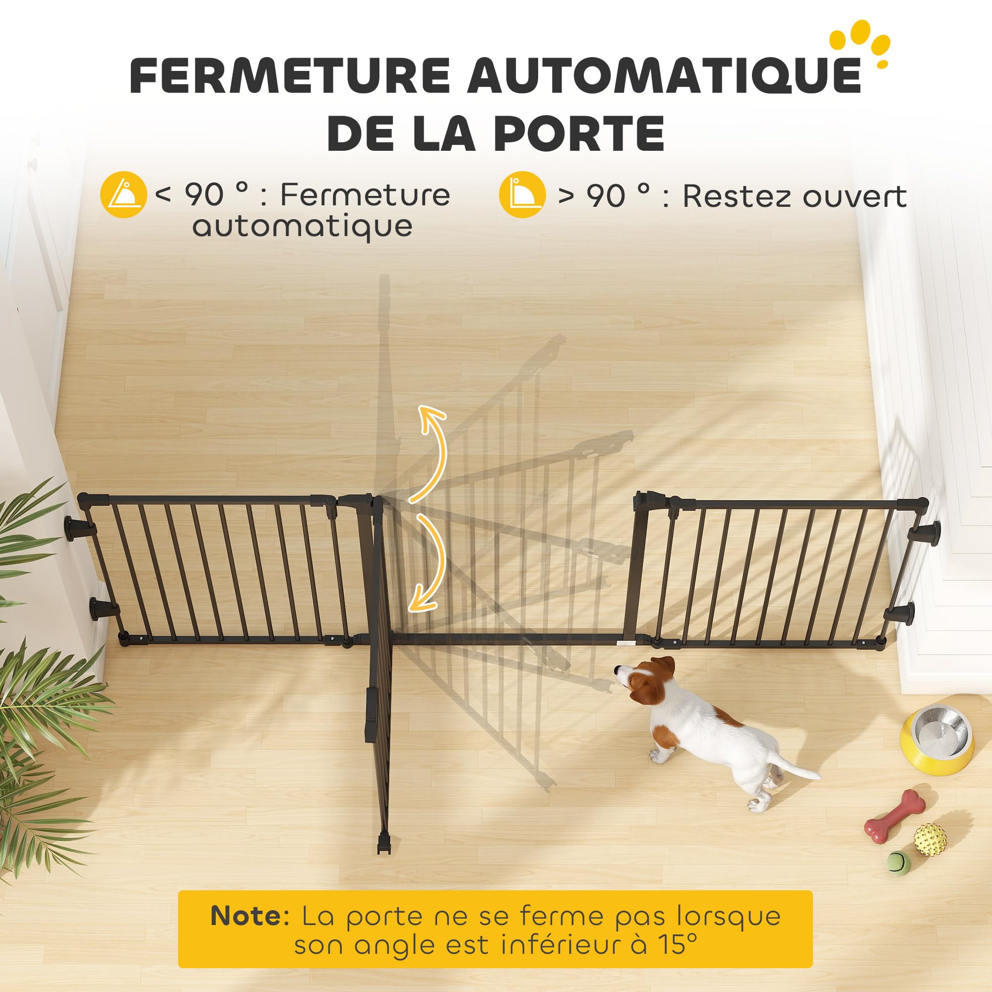 PawHut Barriere de securite Chien Pliable avec Porte en Acier, Barriere de securite cheminée 3 Panneaux modulable Fermeture Automatique, Grille de Protection pour Animaux 202,5 cm, Noir | 3 Panneaux Modulable, Fermeture Automatique, Grille de Protection p